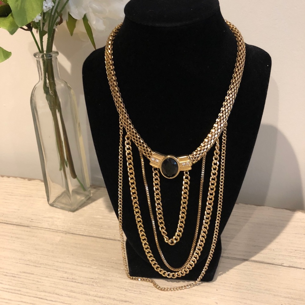 Gold and black drape necklace used